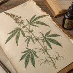 Alte Zeichnung einer Cannabispflanze auf Pergament.