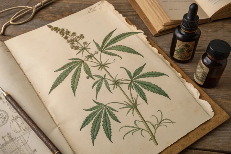 Die Geschichte von Cannabis 1 Alte Zeichnung einer Cannabispflanze auf Pergament.